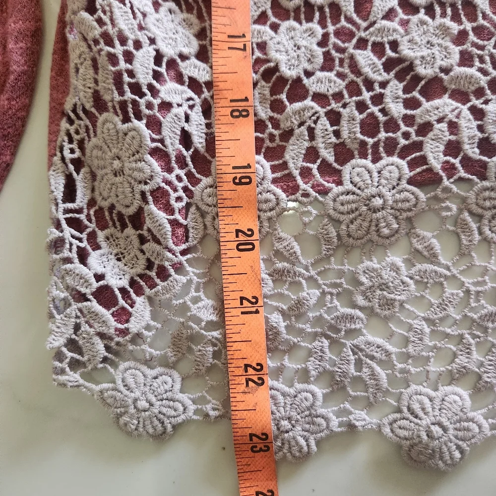 Free People Crochet Daisy Lace Ragland Long Sleeves Scoop Neck Top